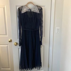 Self-Portrait navy lace midi dress with collar - NWT - size 6